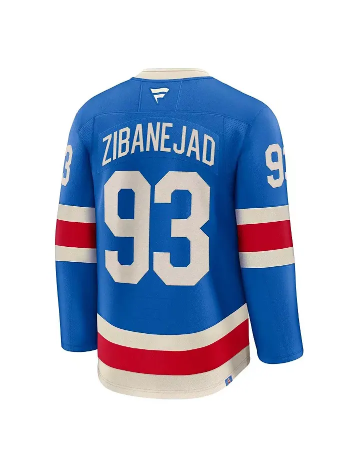 Мужская синяя джерси New York Rangers Centennial Premium с именем Mika Zibanejad Fanatics — изображение 3 из 3