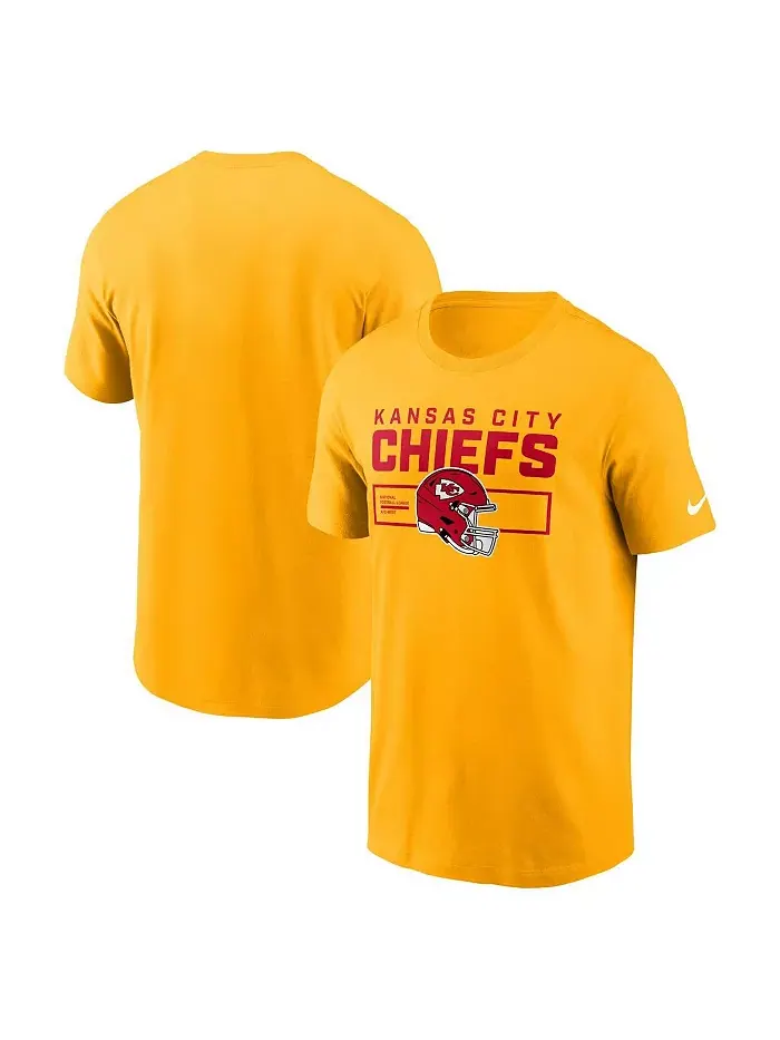 Мужская футболка Kansas City Chiefs Primetime Helmet Essential золотистого цвета Nike — изображение 1 из 3