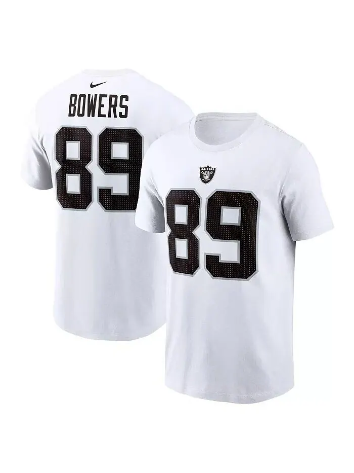 Мужская белая футболка Brock Bowers Las Vegas Raiders с именем и номером Nike — изображение 1 из 3