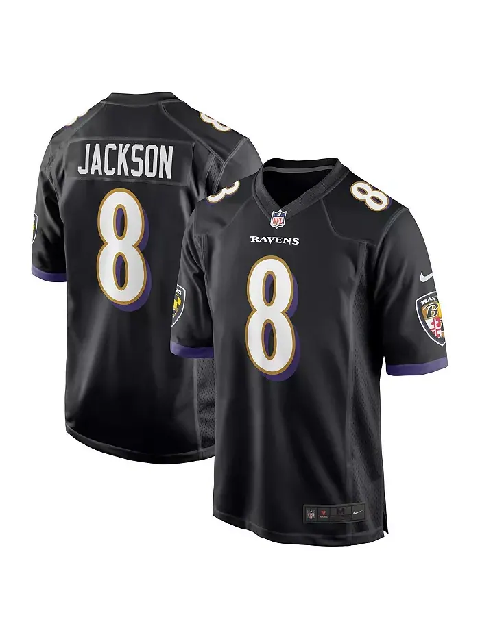 Мужская игровая футболка Lamar Jackson черного цвета Baltimore Ravens (альтернативная версия) Nike — изображение 1 из 5
