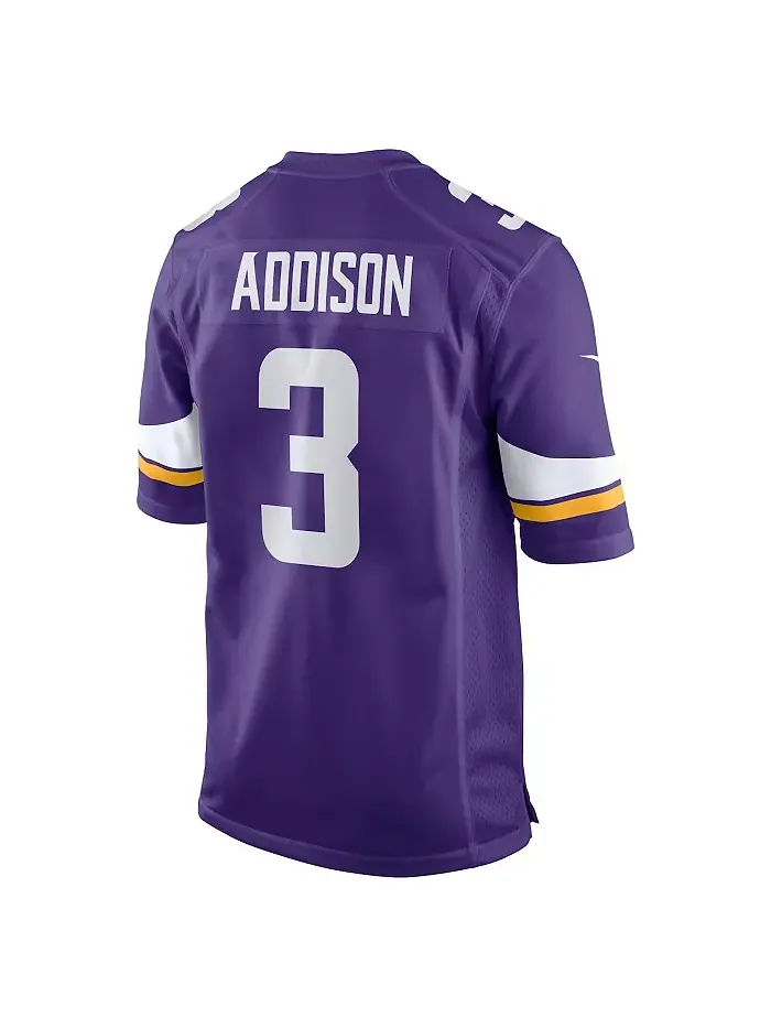 Мужская футболка Jordan Addison Purple Minnesota Vikings выбор в первом раунде драфта НФЛ 2023 Nike — изображение 3 из 3