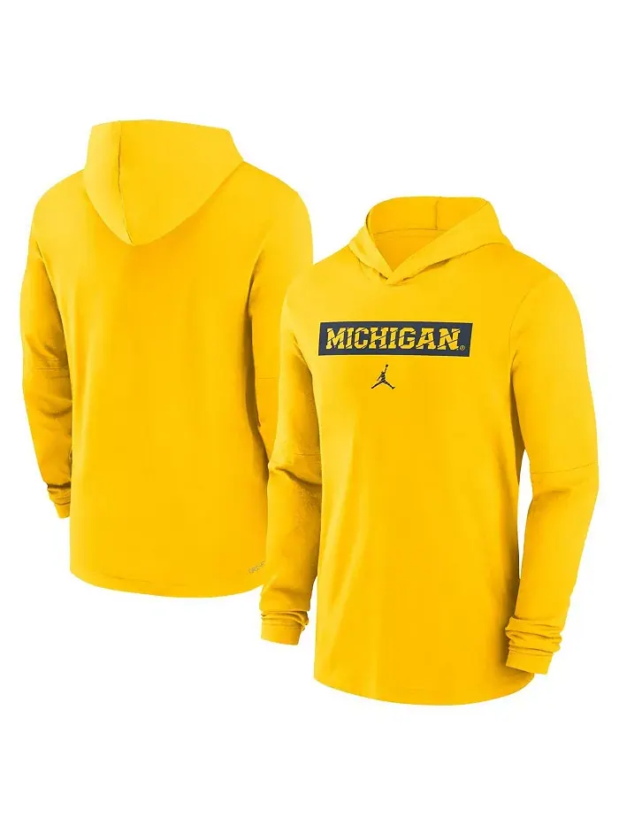 Мужская кукурузная толстовка Michigan Wolverines Sideline с длинными рукавами Performance Jordan — изображение 1 из 3