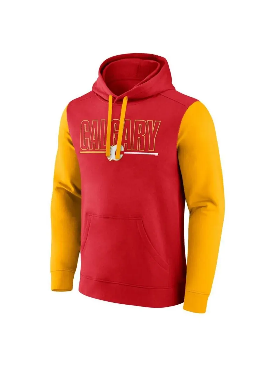Logo Athletic Мужская красная флисовая толстовка с капюшоном Calgary Flames Deliver — изображение 2 из 3, красный