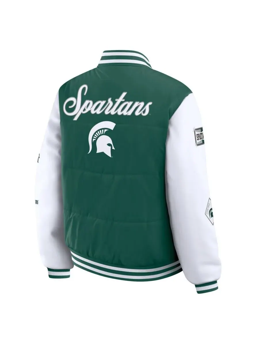 WEAR by Erin Andrews Женская зеленая пуховая куртка Michigan State Spartans Varsity на кнопках — изображение 3 из 5