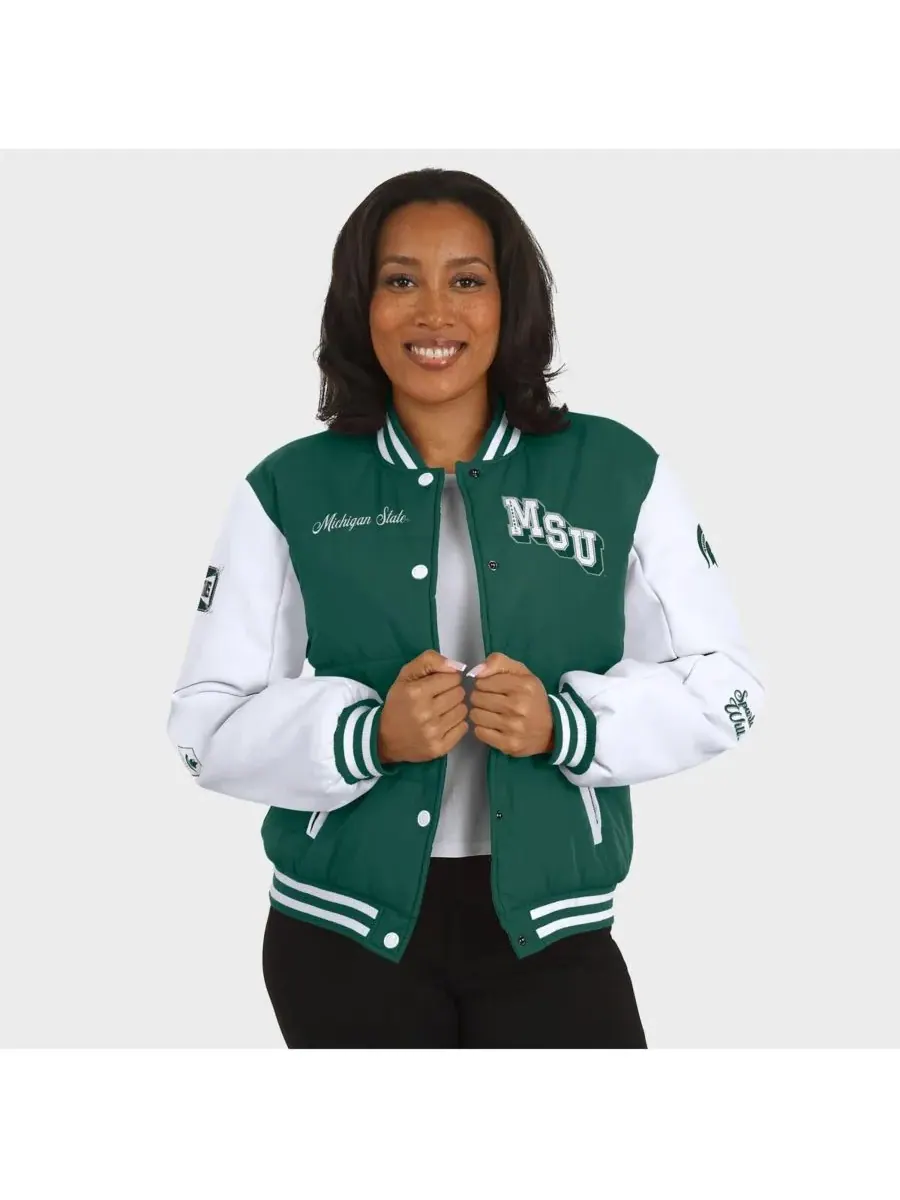 WEAR by Erin Andrews Женская зеленая пуховая куртка Michigan State Spartans Varsity на кнопках — изображение 4 из 5