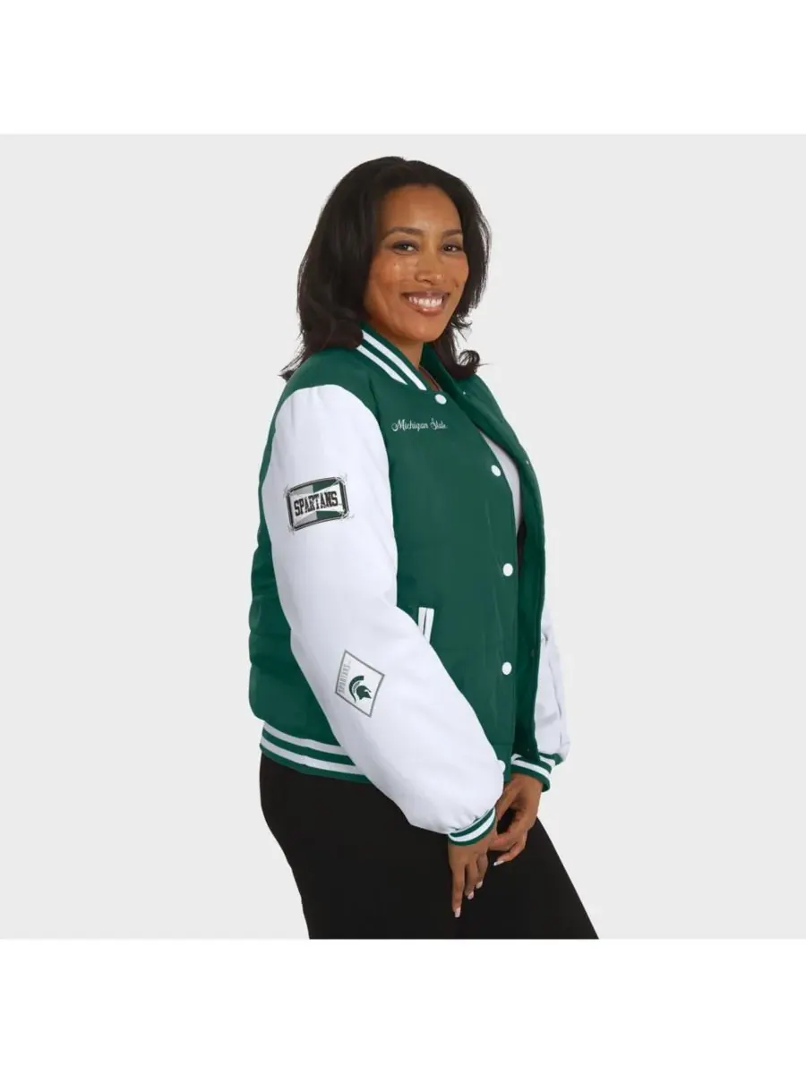 WEAR by Erin Andrews Женская зеленая пуховая куртка Michigan State Spartans Varsity на кнопках — изображение 5 из 5
