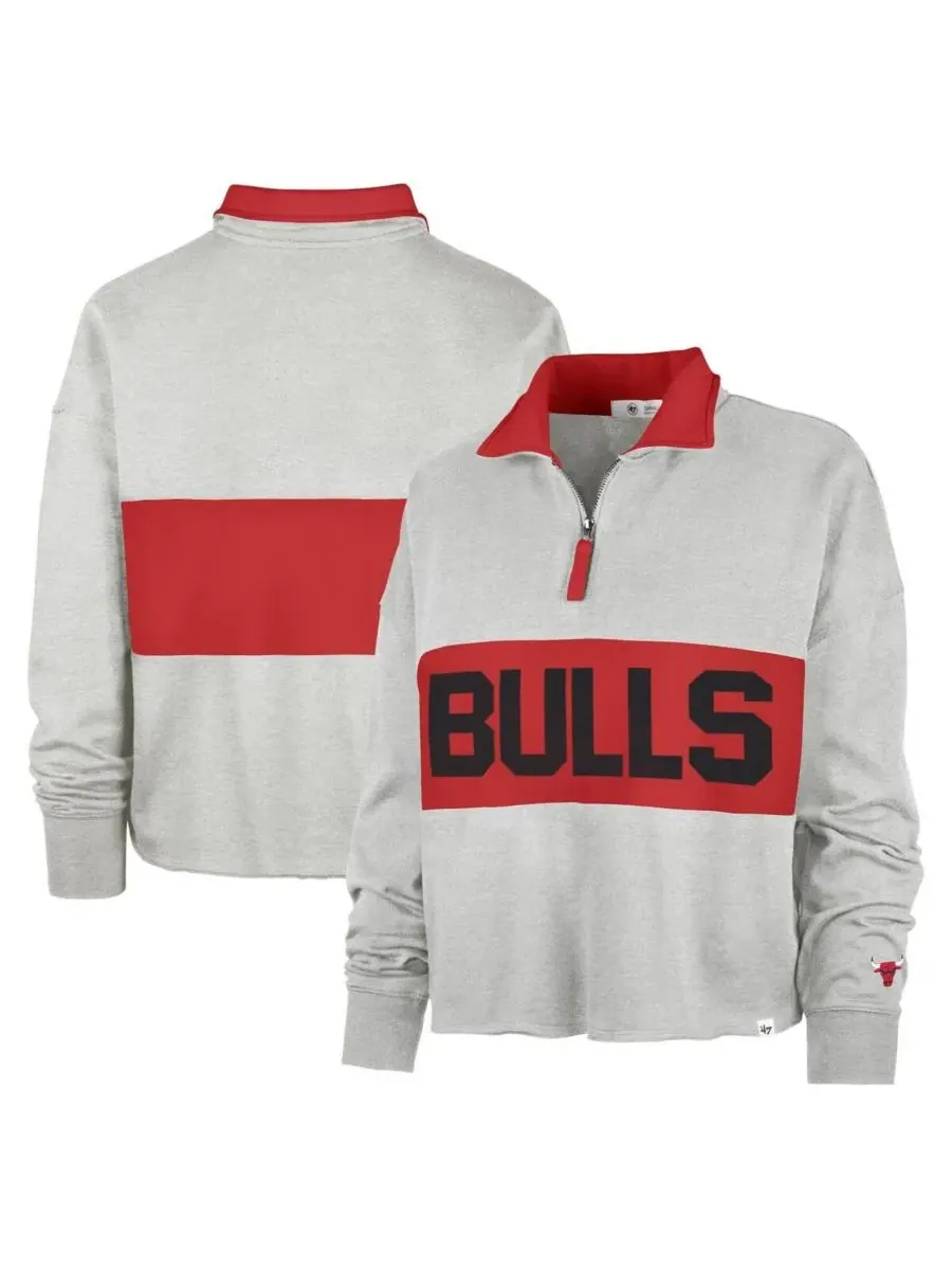 '47 Brand Женская куртка Heather Gray Distressed Chicago Bulls Breakthrough Remi Quarter-Zip Jacket — изображение 1 из 3