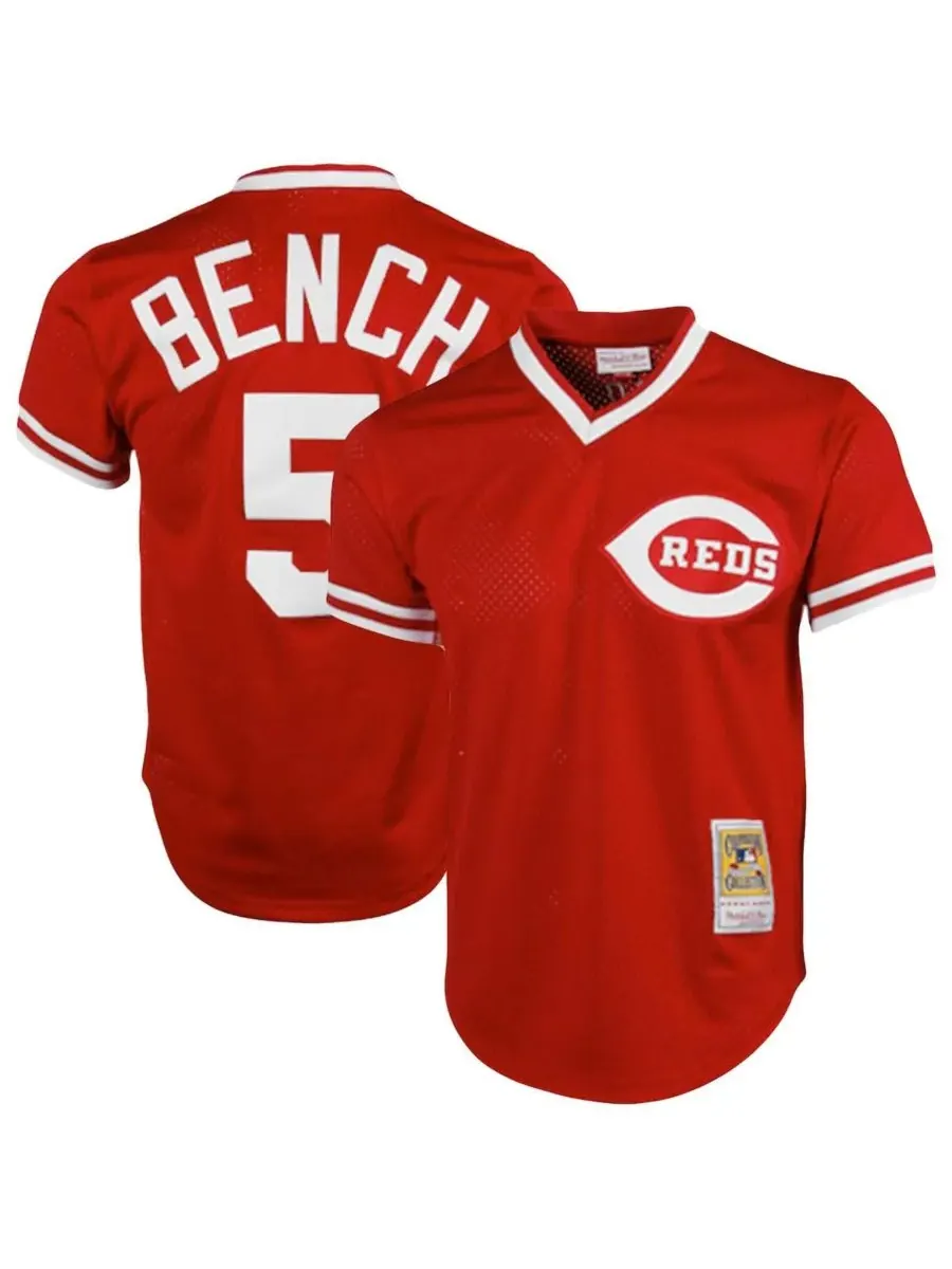 Mitchell & Ness Мужская тренировочная майка Johnny Bench Red Cincinnati Reds Cooperstown — изображение 1 из 1, красный