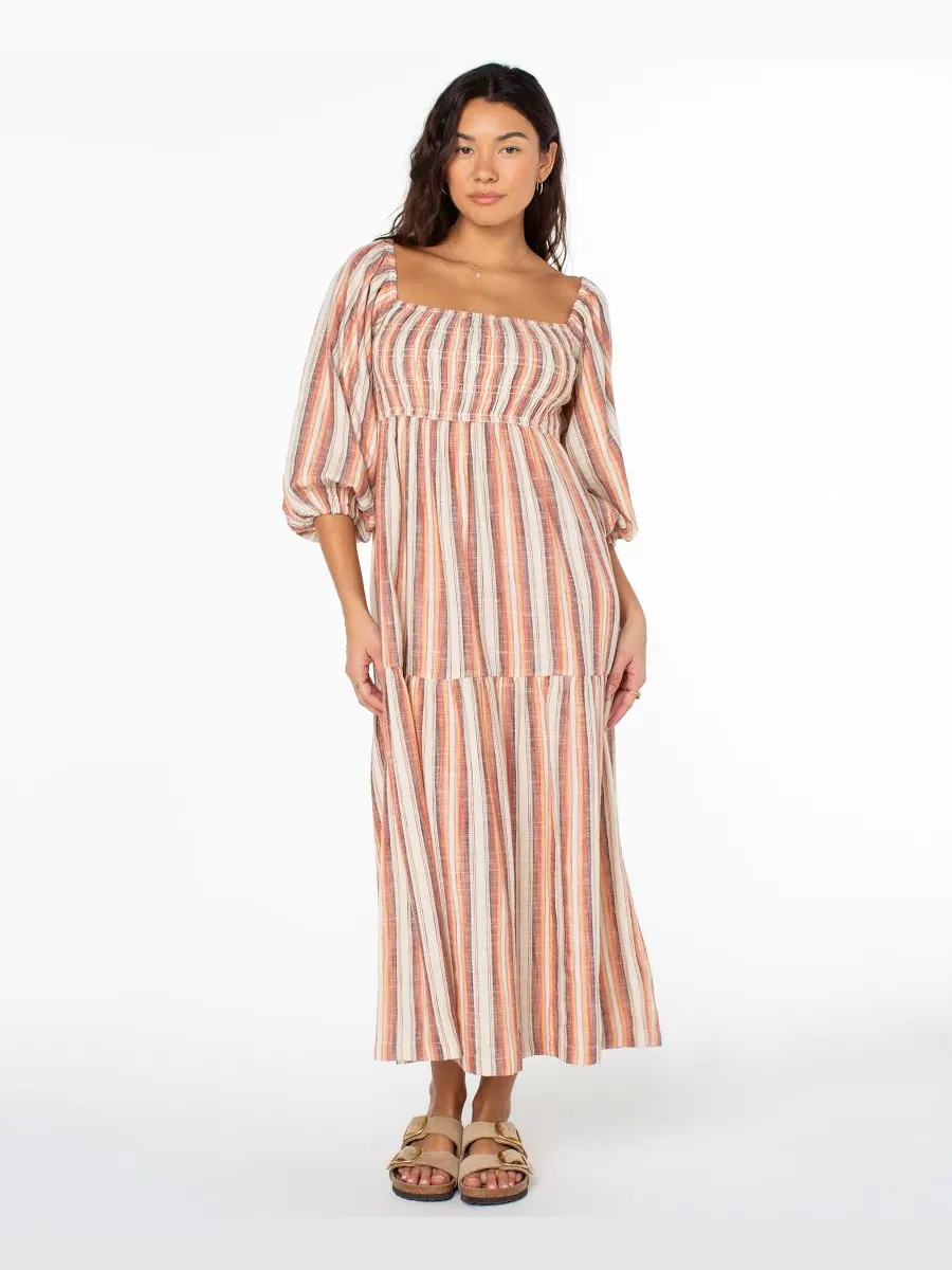 Женское платье Sorrento Sands с квадратным вырезом Roxy, Parchment Quetzal Stripe — изображение 1 из 4