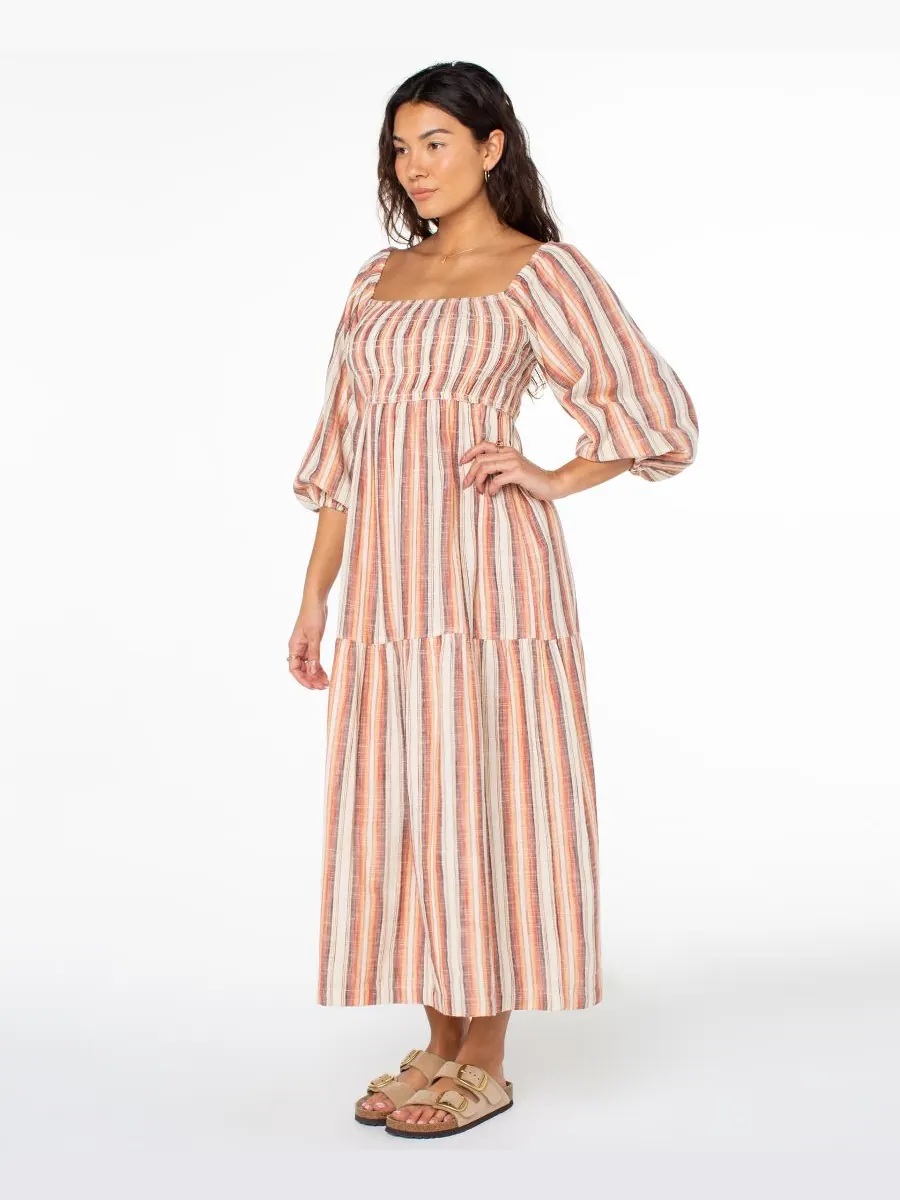 Женское платье Sorrento Sands с квадратным вырезом Roxy, Parchment Quetzal Stripe — изображение 2 из 4