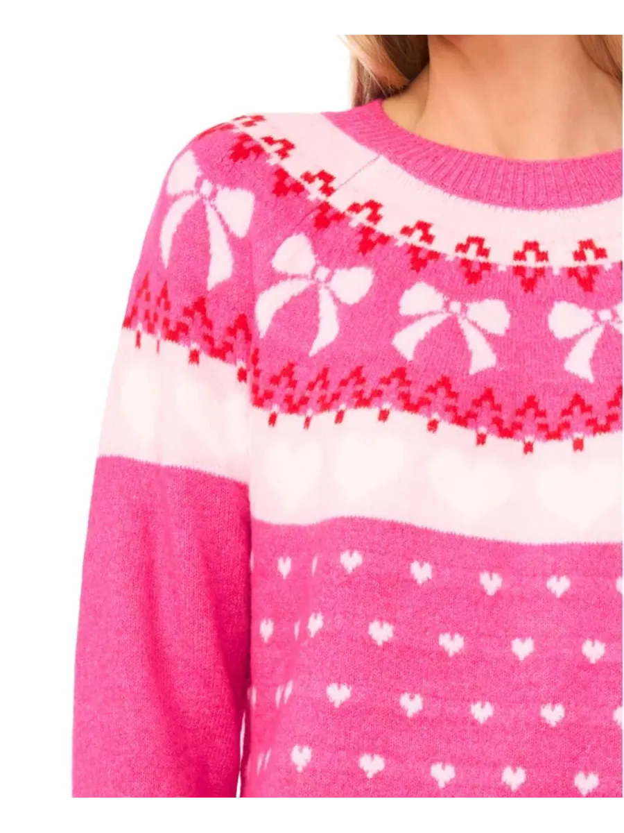 Женский свитер с круглым вырезом в стиле Fair Isle с узором «Сердце и бант» CeCe, Paradox — изображение 2 из 3