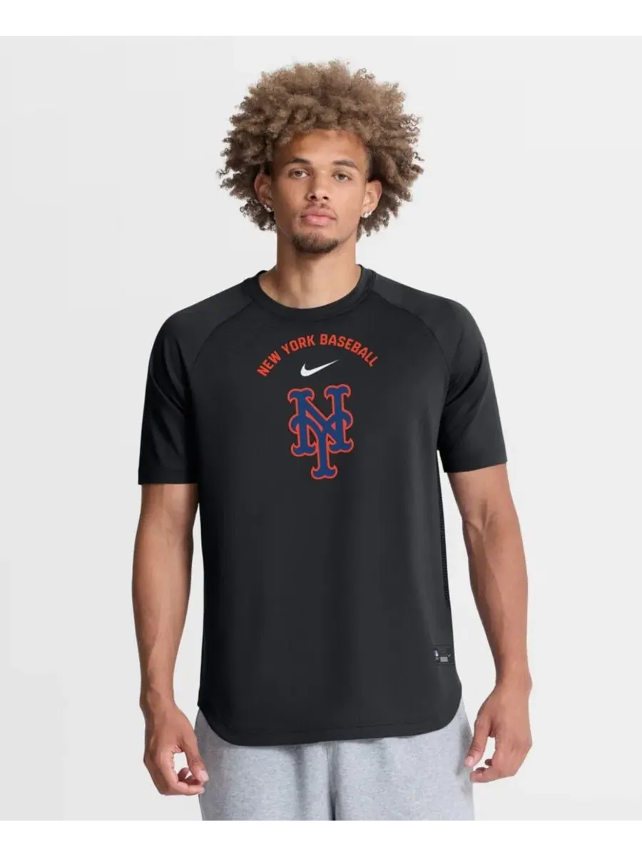 Мужская черная футболка-реглан Dri-FIT из аутентичной коллекции New York Mets для тренировок перед — изображение 1 из 5