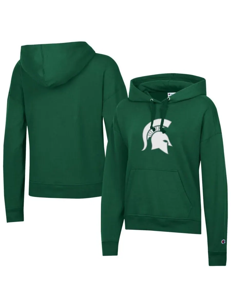 Champion Женская зеленая флисовая толстовка с капюшоном Michigan State Spartans Powerblend — изображение 1 из 3, зеленый