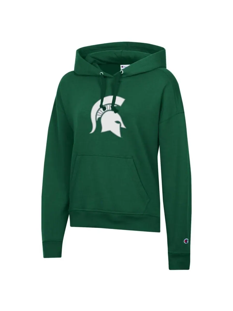Champion Женская зеленая флисовая толстовка с капюшоном Michigan State Spartans Powerblend — изображение 3 из 3, зеленый