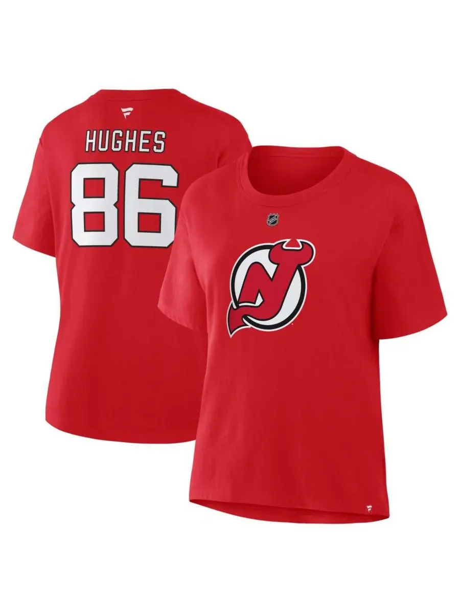 Fanatics Женская красная футболка Jack Hughes New Jersey Devils с именем и номером игрока — изображение 1 из 3, красный