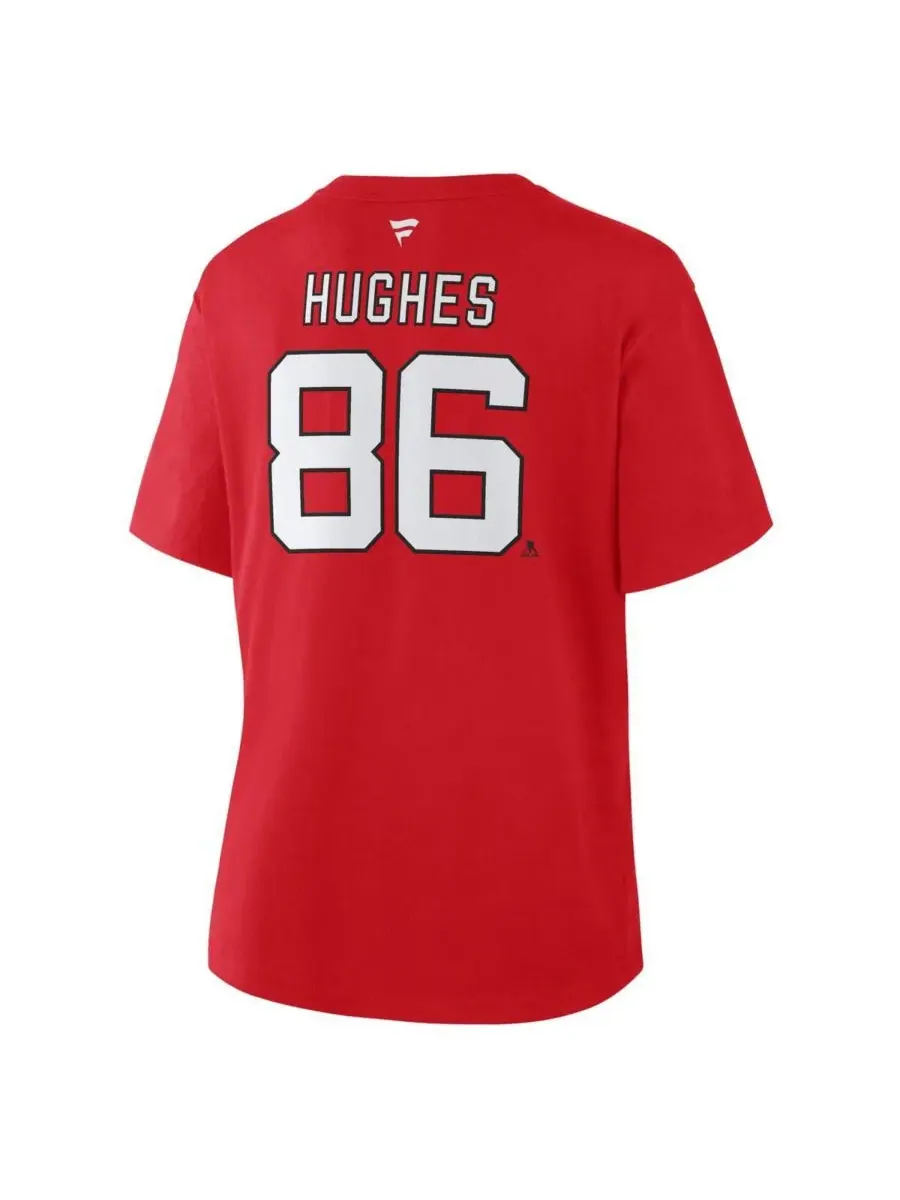 Fanatics Женская красная футболка Jack Hughes New Jersey Devils с именем и номером игрока — изображение 3 из 3, красный