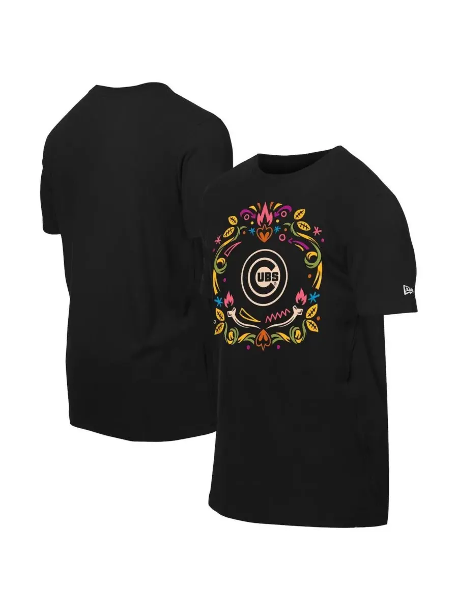 New Era Мужская черная футболка Chicago Cubs Día de los Muertos, с эффектом потертости, свободного — изображение 1 из 4