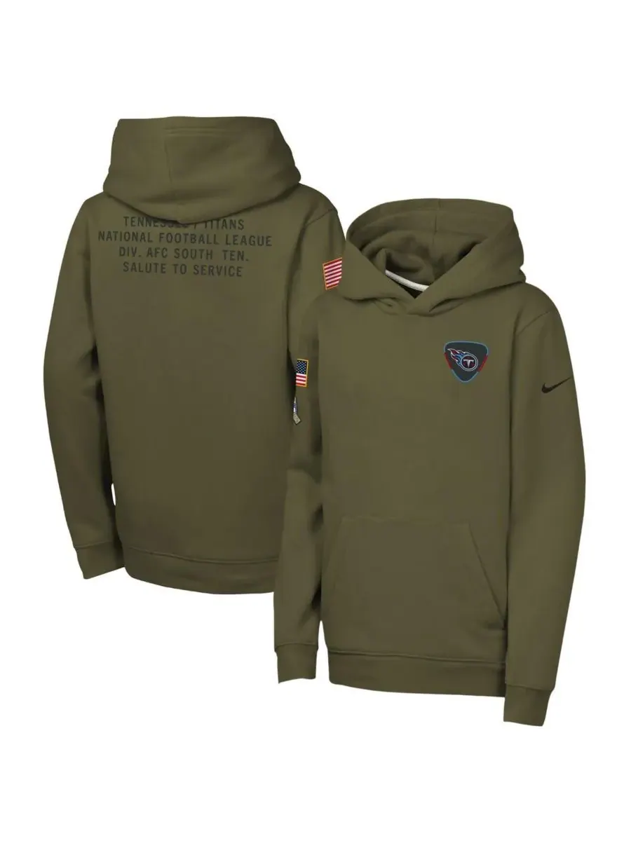 Nike Толстовка с капюшоном из флиса "Big Boys and Girls Olive Tennessee Titans 2025 Salute to — изображение 1 из 3, оливковый