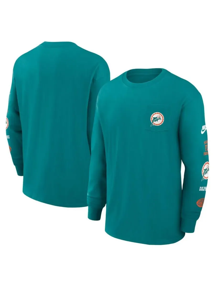 Мужская футболка с длинными рукавами Aqua Miami Dolphins Rewind Heavy Max 90 Pocket Nike — изображение 1 из 3, голубой