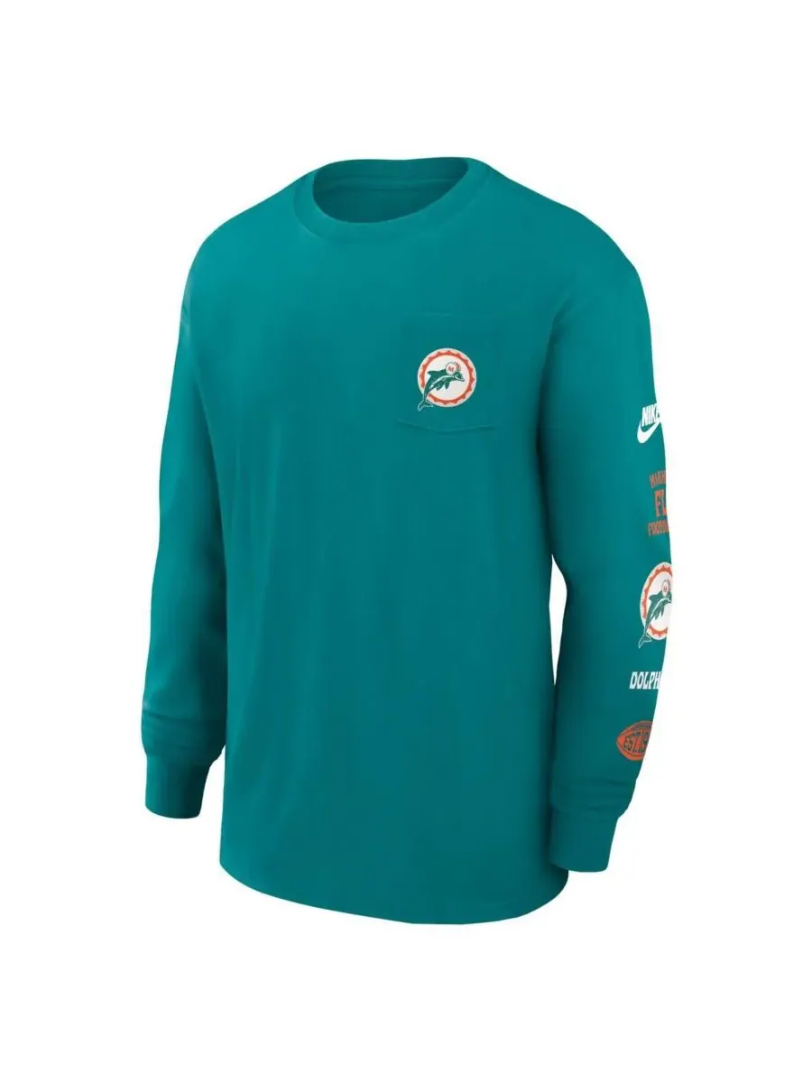 Мужская футболка с длинными рукавами Aqua Miami Dolphins Rewind Heavy Max 90 Pocket Nike — изображение 2 из 3, голубой