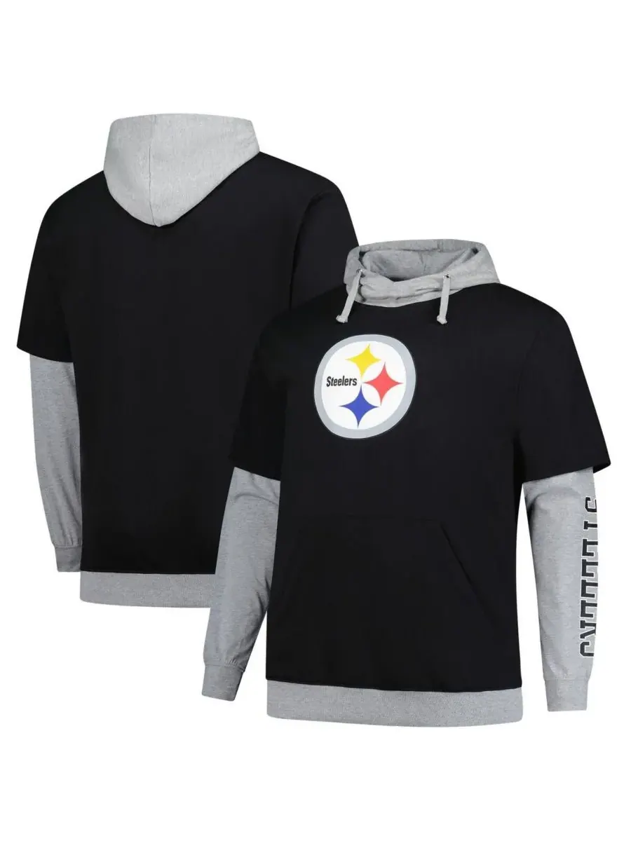 Fanatics Мужская толстовка с капюшоном "Pittburgh Steelers" большого размера — изображение 1 из 3, черный серый