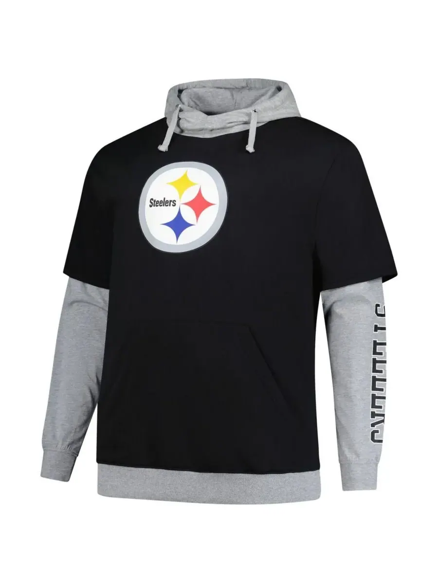 Fanatics Мужская толстовка с капюшоном "Pittburgh Steelers" большого размера — изображение 3 из 3, черный серый