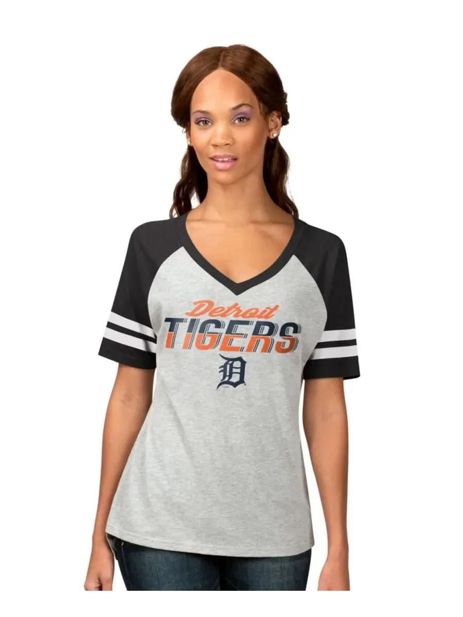 Женская футболка-реглан с V-образным вырезом, с принтом, Detroit Tigers G-III 4Her by Carl Banks — изображение 1 из 3