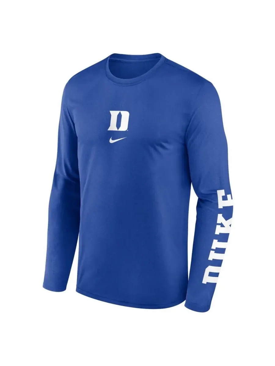 Nike Мужская футболка с длинным рукавом Royal Duke Blue Devils Prime Time Center Lockup Two-Hit — изображение 3 из 3