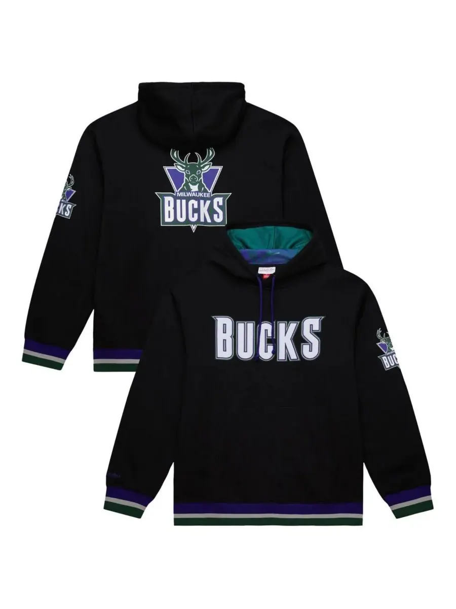Mitchell & Ness Мужская и женская черная толстовка Milwaukee Bucks из плотной ткани — изображение 1 из 3, черный