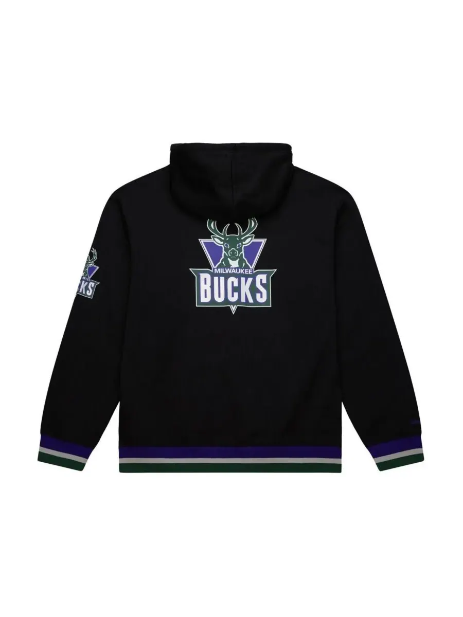 Mitchell & Ness Мужская и женская черная толстовка Milwaukee Bucks из плотной ткани — изображение 2 из 3, черный