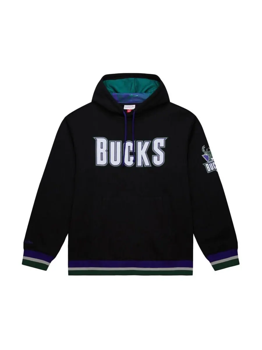 Mitchell & Ness Мужская и женская черная толстовка Milwaukee Bucks из плотной ткани — изображение 3 из 3, черный