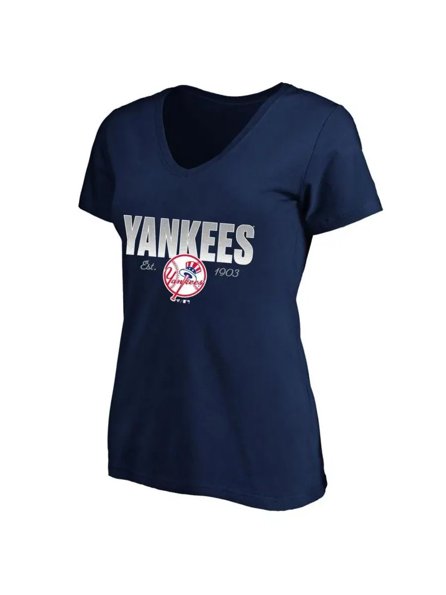 Футболка женская с V-образным вырезом с принтом New York Yankees Fanatics — изображение 1 из 1, темно-синий