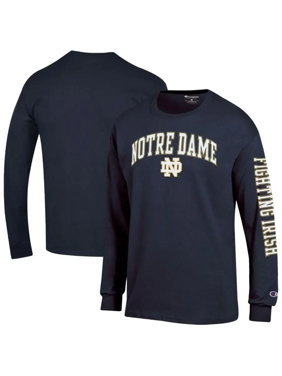 Champion Мужская темно-синяя футболка с длинным рукавом Notre Dame Fighting Irish с аркой над — изображение 1 из 3
