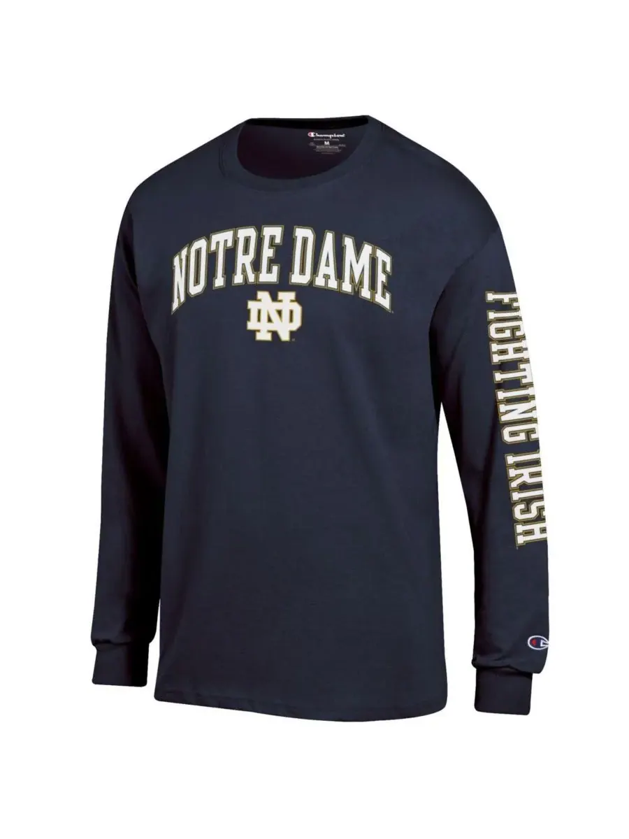 Champion Мужская темно-синяя футболка с длинным рукавом Notre Dame Fighting Irish с аркой над — изображение 2 из 3