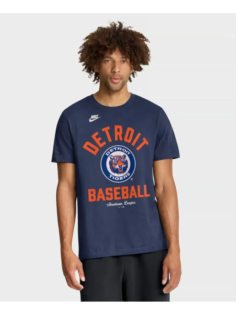 Футболка с ретро-принтом Detroit Tigers Cooperstown Collection Nike — изображение 1 из 4, темно-синий