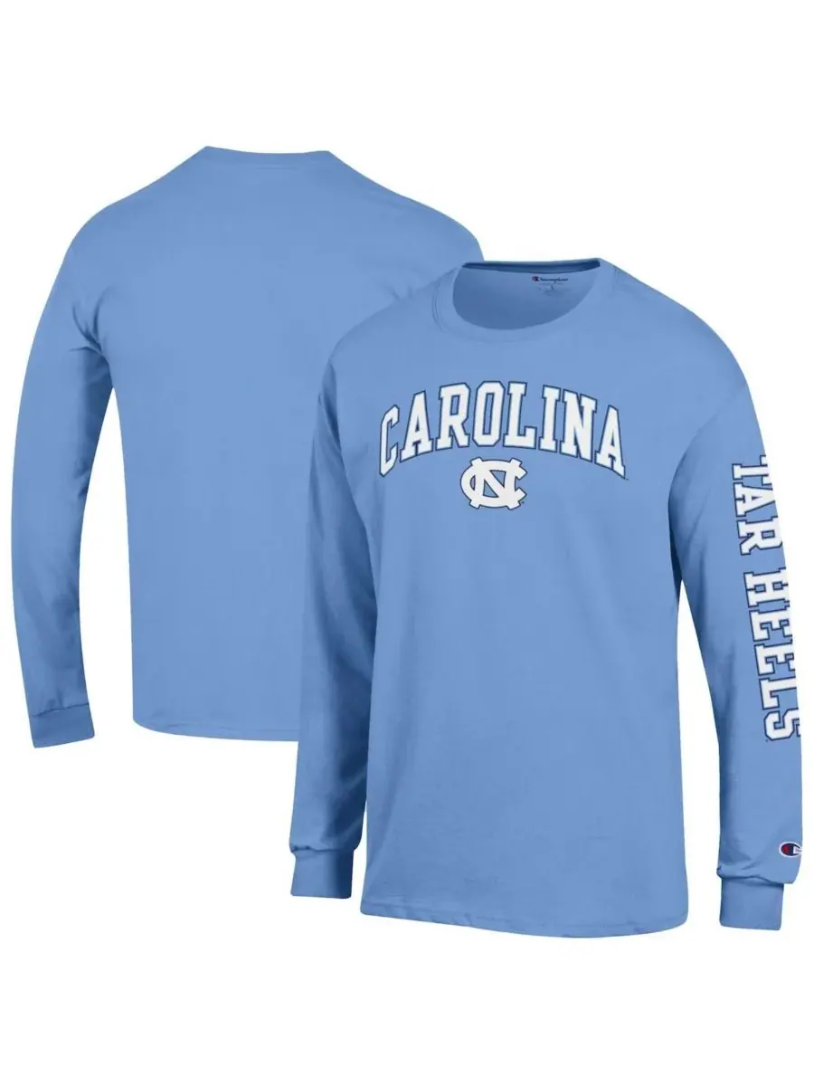 Champion Мужская футболка с длинным рукавом Carolina Blue North Carolina Tar Heels с арочным — изображение 1 из 3