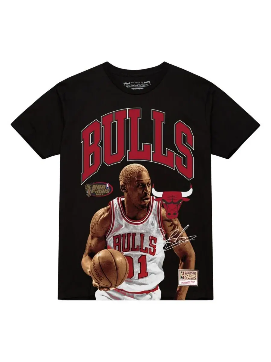 Мужская черная футболка с изображением Денниса Родмана из команды Chicago Bulls, Hardwood Classics — изображение 2 из 3