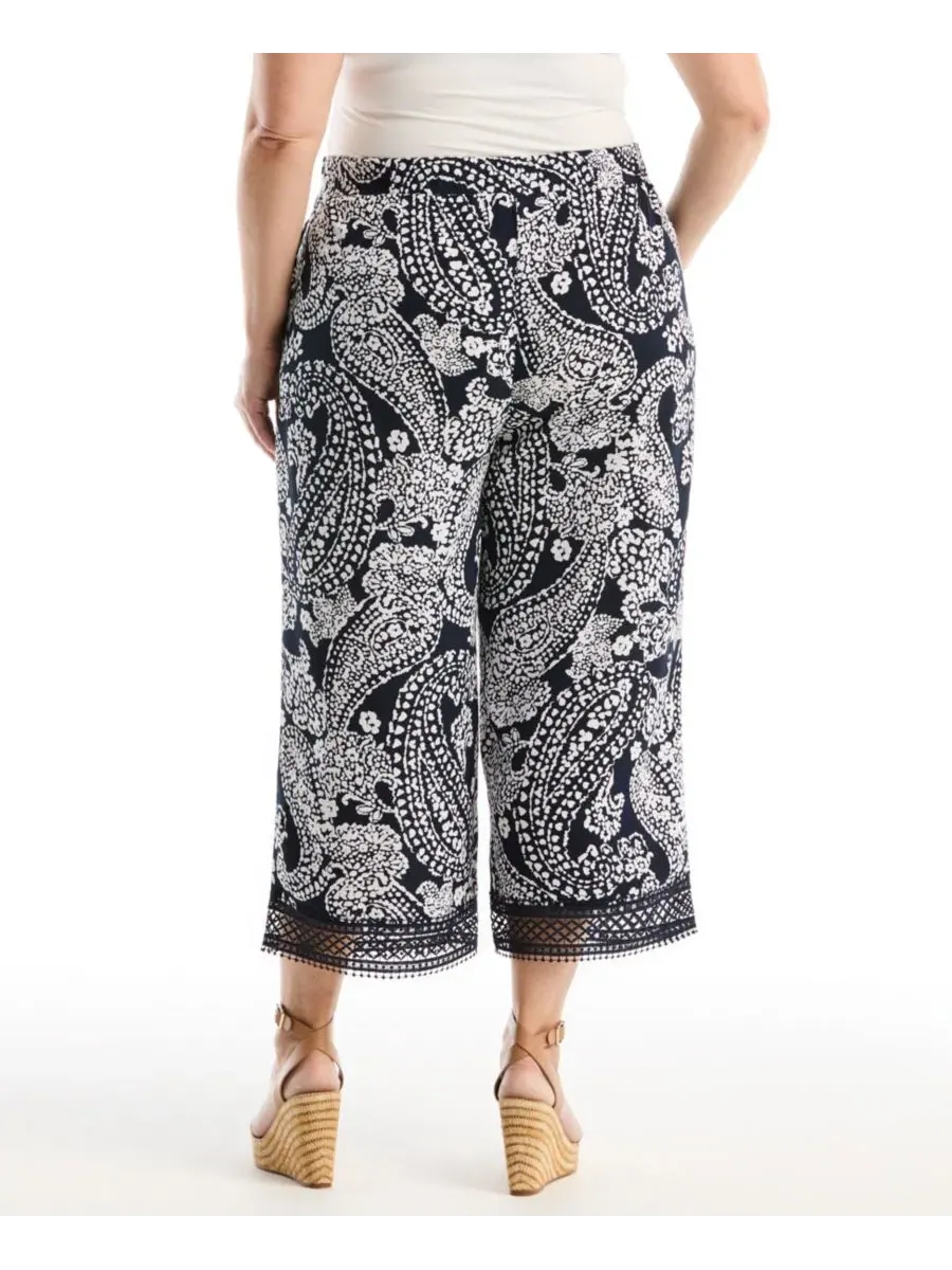 Брюки женские Plus Size с принтом пейсли и кружевной отделкой Rafaella, Peacoat — изображение 5 из 5
