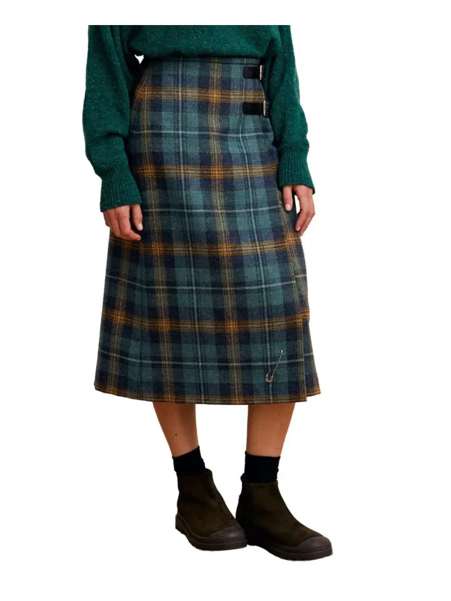 Миди-килт из шерсти с принтом тартан Celtic & Co., Teal Ochre Tartan — изображение 1 из 6