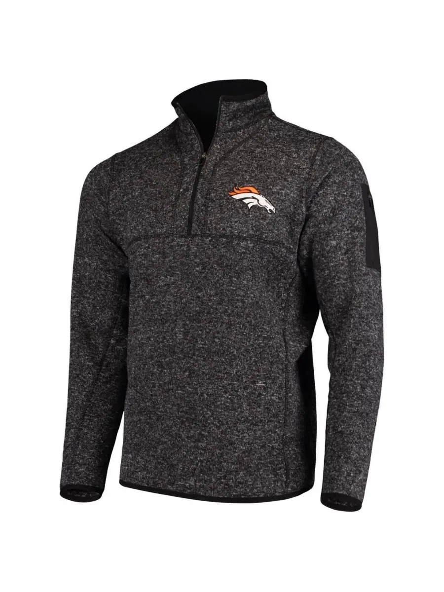 Antigua Мужская черная меланжевая куртка-пуловер Denver Broncos Fortune с застежкой-молнией до — изображение 1 из 3, черный