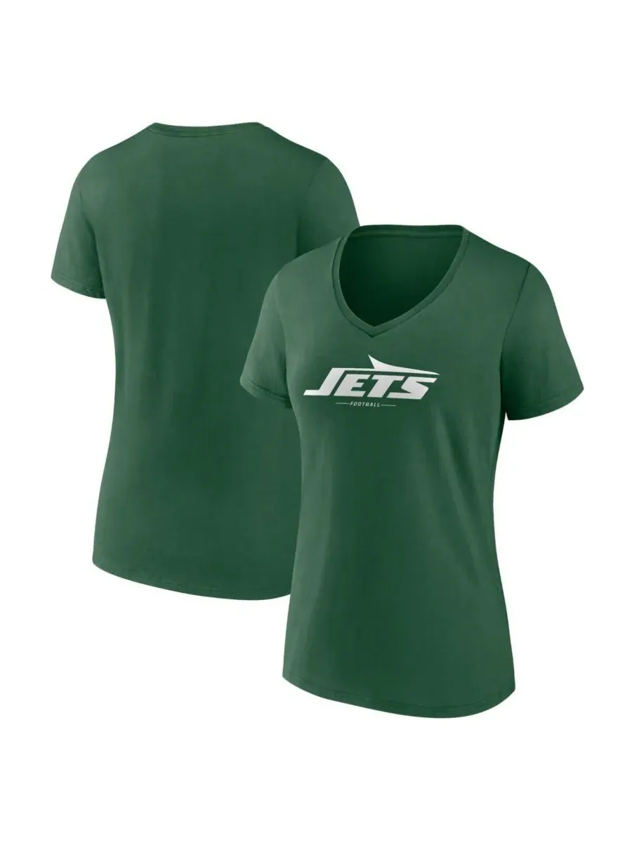 Fanatics Женская зеленая футболка с V-образным вырезом с символикой команды New York Jets — изображение 1 из 3, зеленый