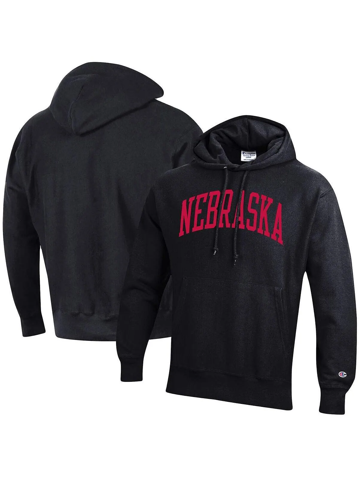 Мужской черный пуловер с капюшоном Nebraska Huskers Team Arch обратного переплетения Champion