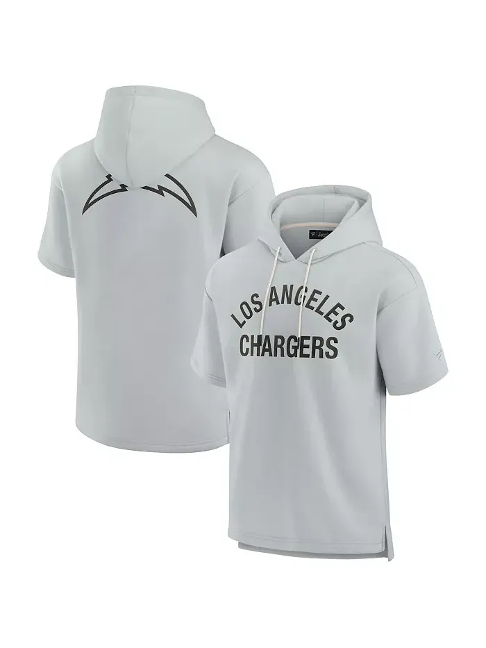 Мужская и женская серая толстовка с коротким рукавом Los Angeles Chargers из супермягкого флиса — изображение 1 из 3