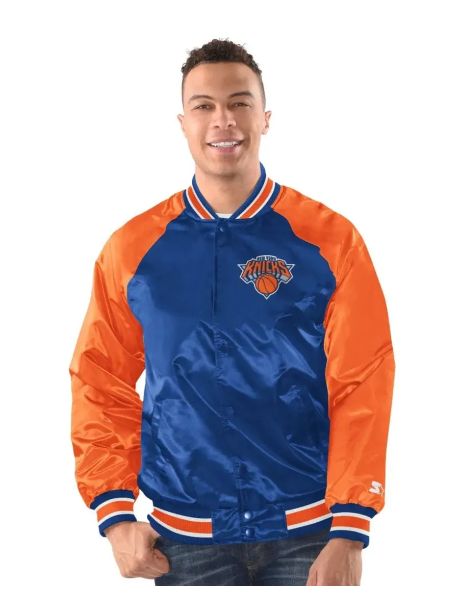 Куртка-бомбер с принтом Inductee Raglan Full-Snap Varsity Jacket Starter — изображение 1 из 3, синий оранжевый