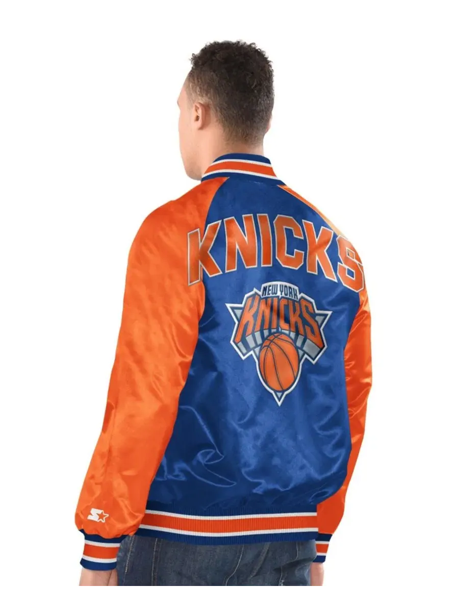 Куртка-бомбер с принтом Inductee Raglan Full-Snap Varsity Jacket Starter — изображение 2 из 3, синий оранжевый