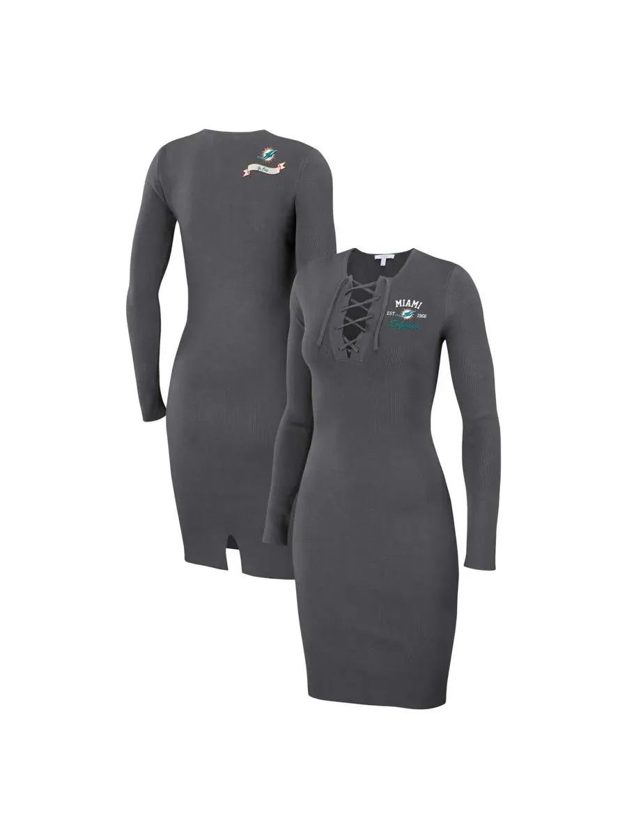 Платье с длинным рукавом с принтом и шнуровкой WEAR by Erin Andrews — изображение 1 из 3, темно-серый