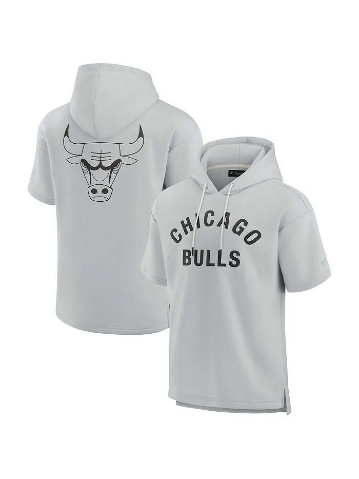 Мужской и женский серый пуловер с капюшоном Chicago Bulls из супермягкого флиса с короткими