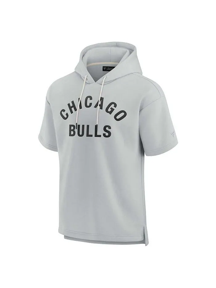 Мужской и женский серый пуловер с капюшоном Chicago Bulls из супермягкого флиса с короткими — изображение 2 из 3