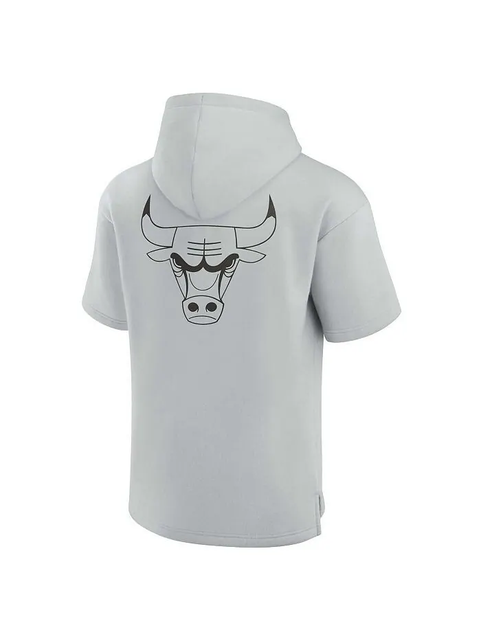 Мужской и женский серый пуловер с капюшоном Chicago Bulls из супермягкого флиса с короткими — изображение 3 из 3
