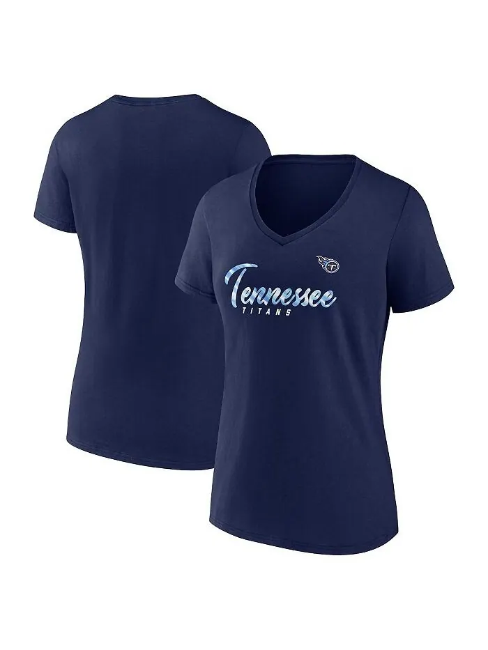Женская темно-синяя футболка с v-образным вырезом и фирменным логотипом Tennessee Titans Shine Time — изображение 1 из 3
